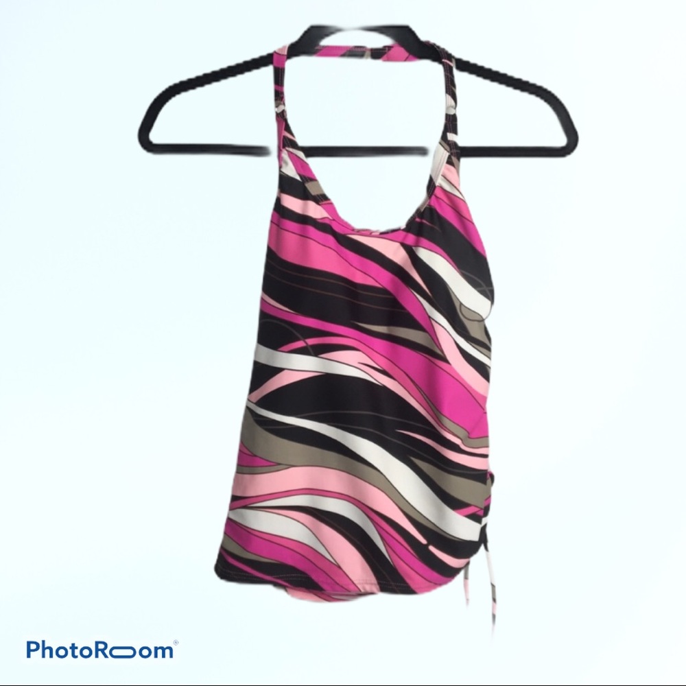 Bikini Bay Ladies Medium Pink/Black/White Tankini Bathing Suit Halter Top
